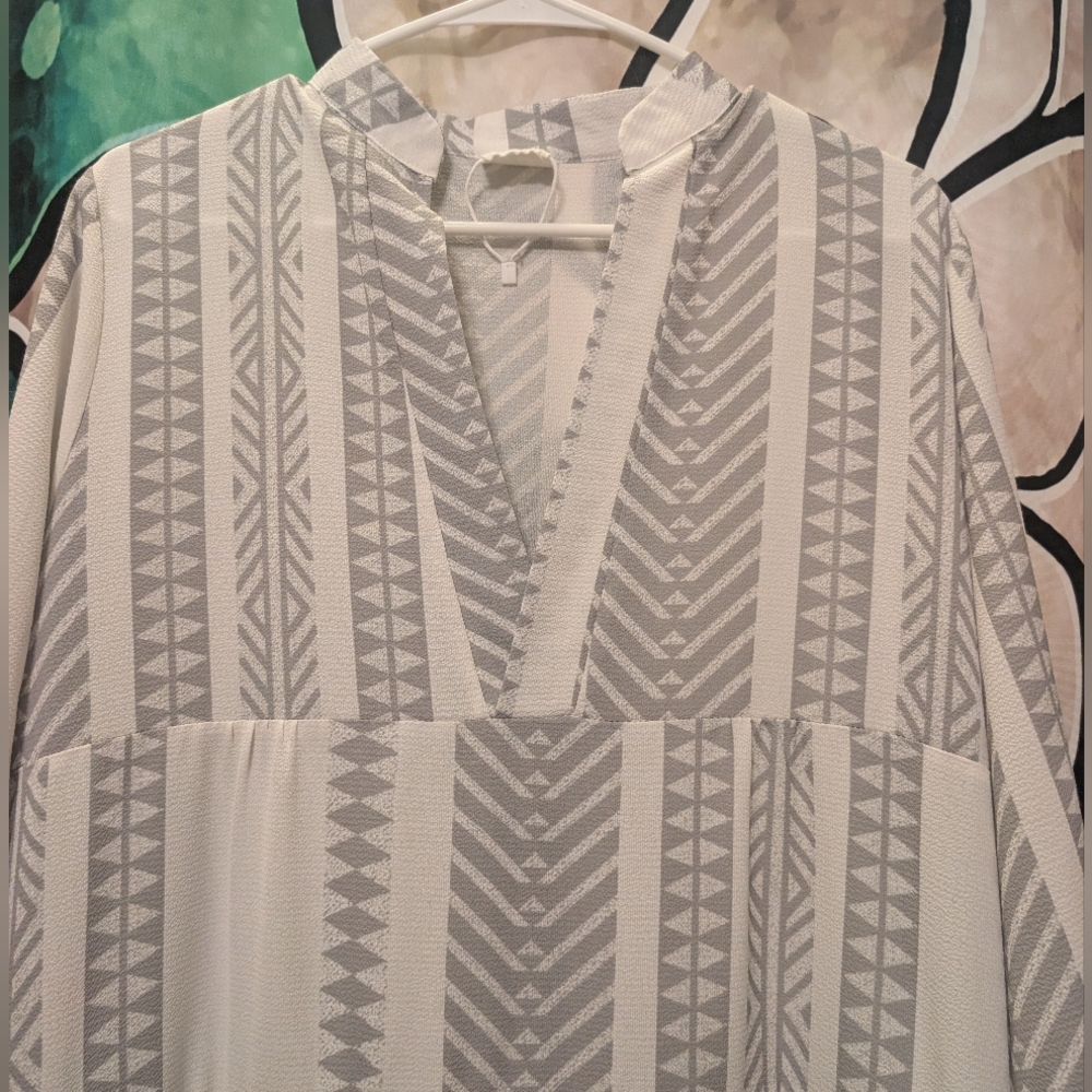 Silk & Salt Summer of Love Sage Green & White Maxi Dress, Long Sleeve, V-Neck - Picture 7 of 9
